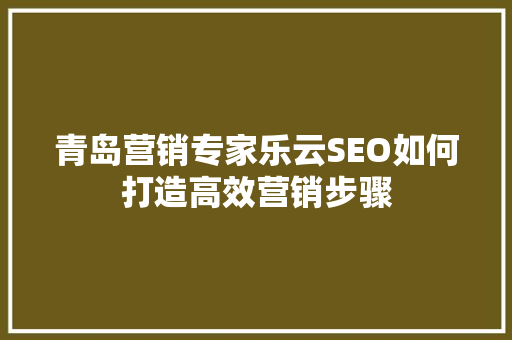 青岛营销专家乐云SEO如何打造高效营销步骤