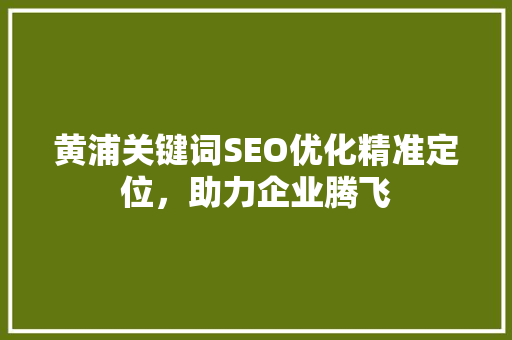黄浦关键词SEO优化精准定位，助力企业腾飞