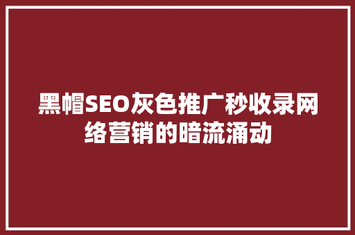 黑帽SEO灰色推广秒收录网络营销的暗流涌动
