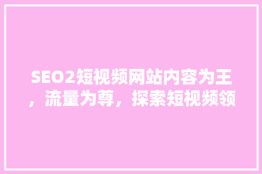 SEO2短视频网站内容为王，流量为尊，探索短视频领域的新蓝海