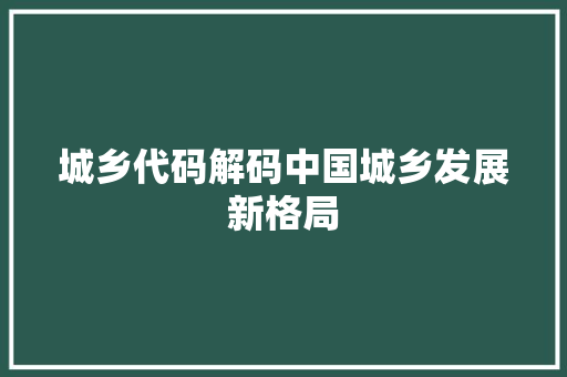 城乡代码解码中国城乡发展新格局