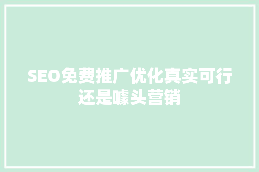 SEO免费推广优化真实可行还是噱头营销