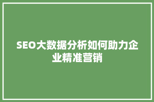SEO大数据分析如何助力企业精准营销