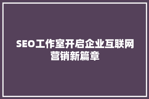 SEO工作室开启企业互联网营销新篇章