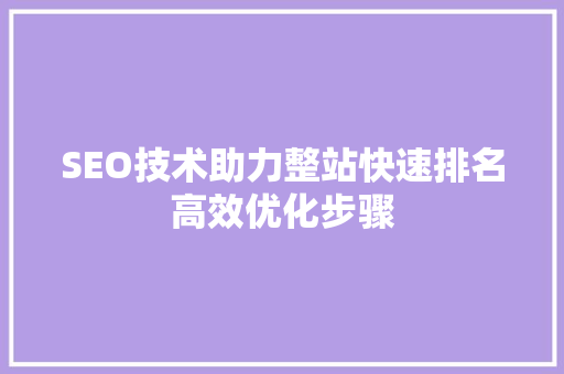 SEO技术助力整站快速排名高效优化步骤  第1张