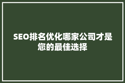SEO排名优化哪家公司才是您的最佳选择