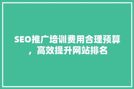 SEO推广培训费用合理预算，高效提升网站排名