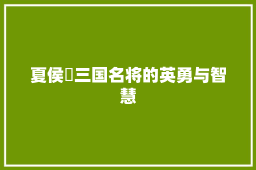 夏侯惇三国名将的英勇与智慧