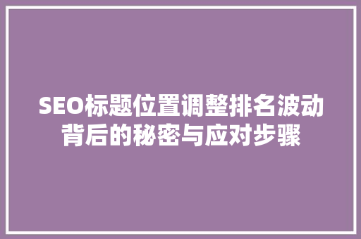 SEO标题位置调整排名波动背后的秘密与应对步骤