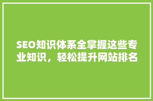 SEO知识体系全掌握这些专业知识，轻松提升网站排名