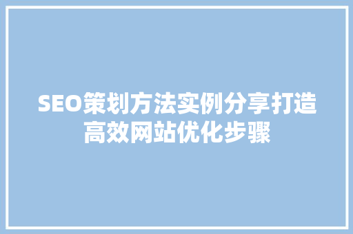 SEO策划方法实例分享打造高效网站优化步骤