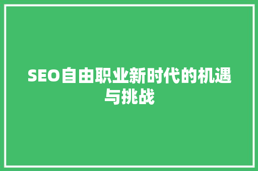 SEO自由职业新时代的机遇与挑战