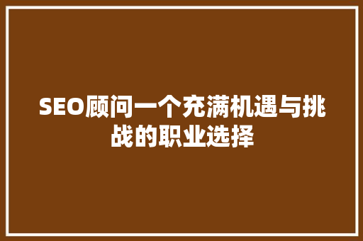 SEO顾问一个充满机遇与挑战的职业选择