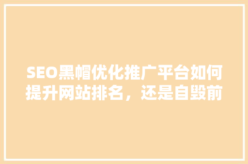SEO黑帽优化推广平台如何提升网站排名，还是自毁前程  第1张