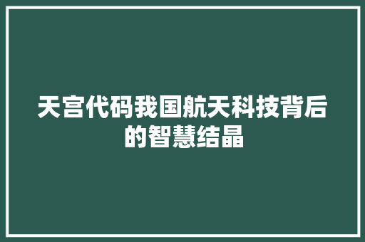 天宫代码我国航天科技背后的智慧结晶