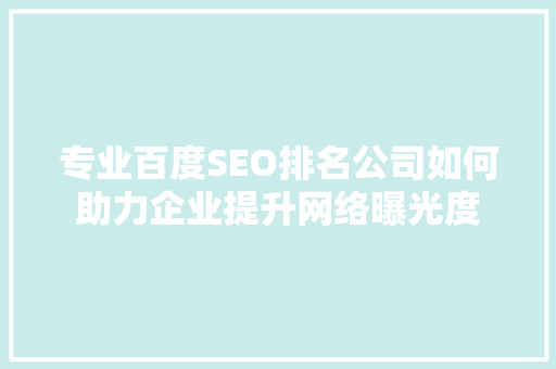 专业百度SEO排名公司如何助力企业提升网络曝光度