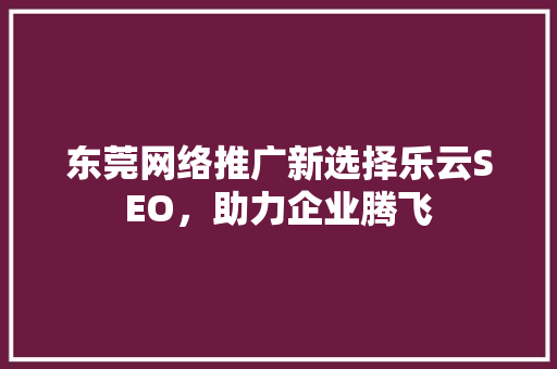 东莞网络推广新选择乐云SEO，助力企业腾飞
