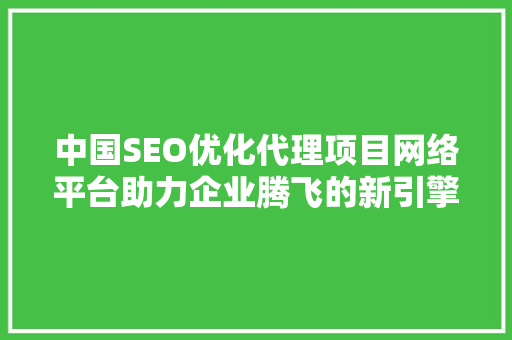 中国SEO优化代理项目网络平台助力企业腾飞的新引擎