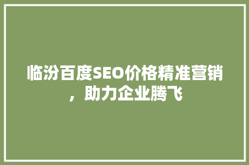 临汾百度SEO价格精准营销，助力企业腾飞