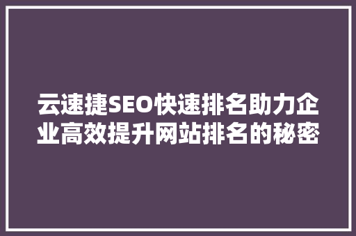 云速捷SEO快速排名助力企业高效提升网站排名的秘密武器  第1张