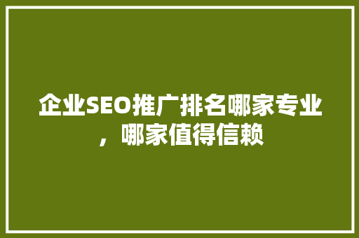 企业SEO推广排名哪家专业，哪家值得信赖