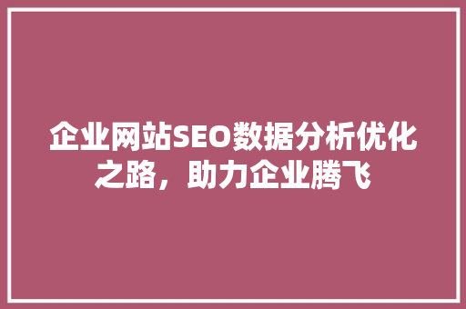 企业网站SEO数据分析优化之路，助力企业腾飞