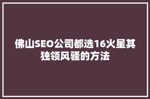 佛山SEO公司都选16火星其独领风骚的方法