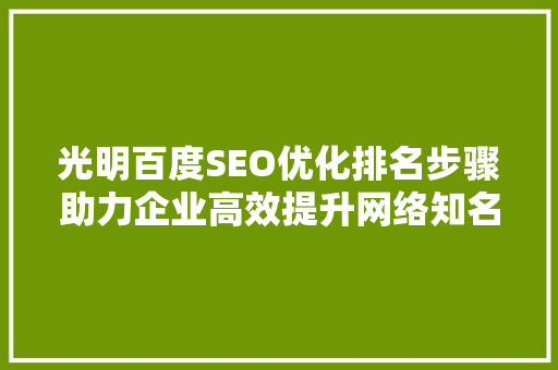 光明百度SEO优化排名步骤助力企业高效提升网络知名度