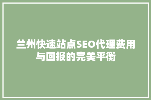 兰州快速站点SEO代理费用与回报的完美平衡