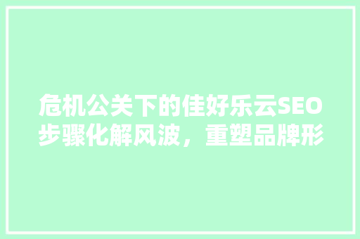 危机公关下的佳好乐云SEO步骤化解风波，重塑品牌形象