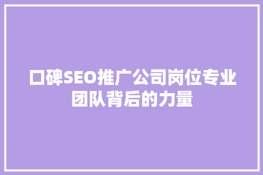 口碑SEO推广公司岗位专业团队背后的力量