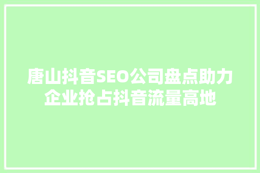 唐山抖音SEO公司盘点助力企业抢占抖音流量高地