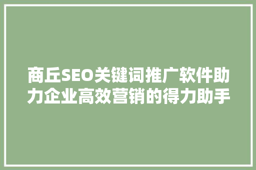 商丘SEO关键词推广软件助力企业高效营销的得力助手