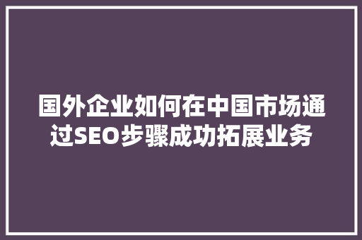 国外企业如何在中国市场通过SEO步骤成功拓展业务