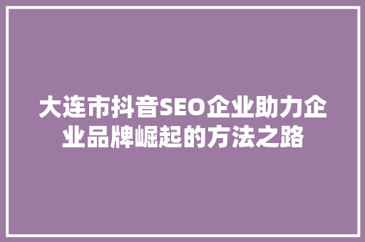 大连市抖音SEO企业助力企业品牌崛起的方法之路