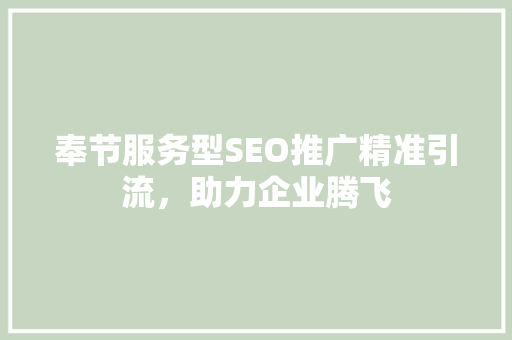 奉节服务型SEO推广精准引流，助力企业腾飞