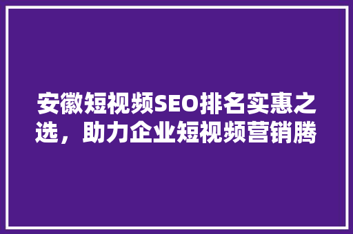 安徽短视频SEO排名实惠之选，助力企业短视频营销腾飞