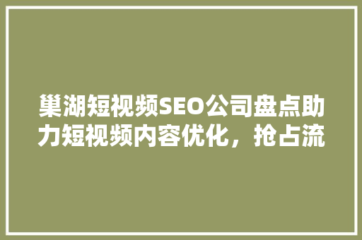 巢湖短视频SEO公司盘点助力短视频内容优化，抢占流量高地
