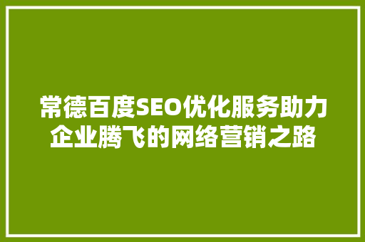 常德百度SEO优化服务助力企业腾飞的网络营销之路