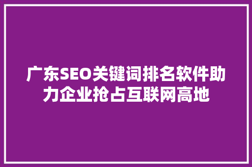 广东SEO关键词排名软件助力企业抢占互联网高地
