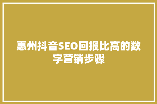 惠州抖音SEO回报比高的数字营销步骤