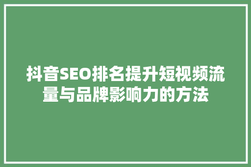 抖音SEO排名提升短视频流量与品牌影响力的方法