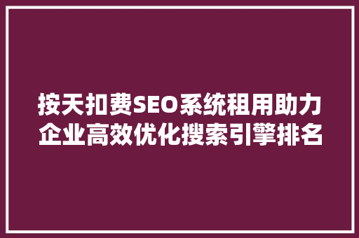 按天扣费SEO系统租用助力企业高效优化搜索引擎排名
