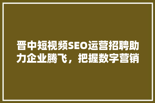 晋中短视频SEO运营招聘助力企业腾飞，把握数字营销风口