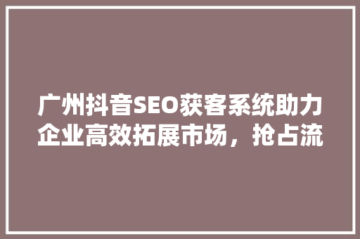 广州抖音SEO获客系统助力企业高效拓展市场，抢占流量红利