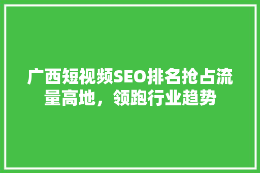 广西短视频SEO排名抢占流量高地，领跑行业趋势