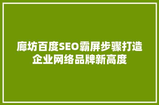 廊坊百度SEO霸屏步骤打造企业网络品牌新高度