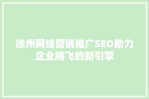 徐州网络营销推广SEO助力企业腾飞的新引擎