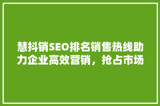 慧抖销SEO排名销售热线助力企业高效营销，抢占市场先机