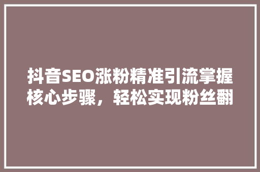 抖音SEO涨粉精准引流掌握核心步骤，轻松实现粉丝翻倍增长  第1张
